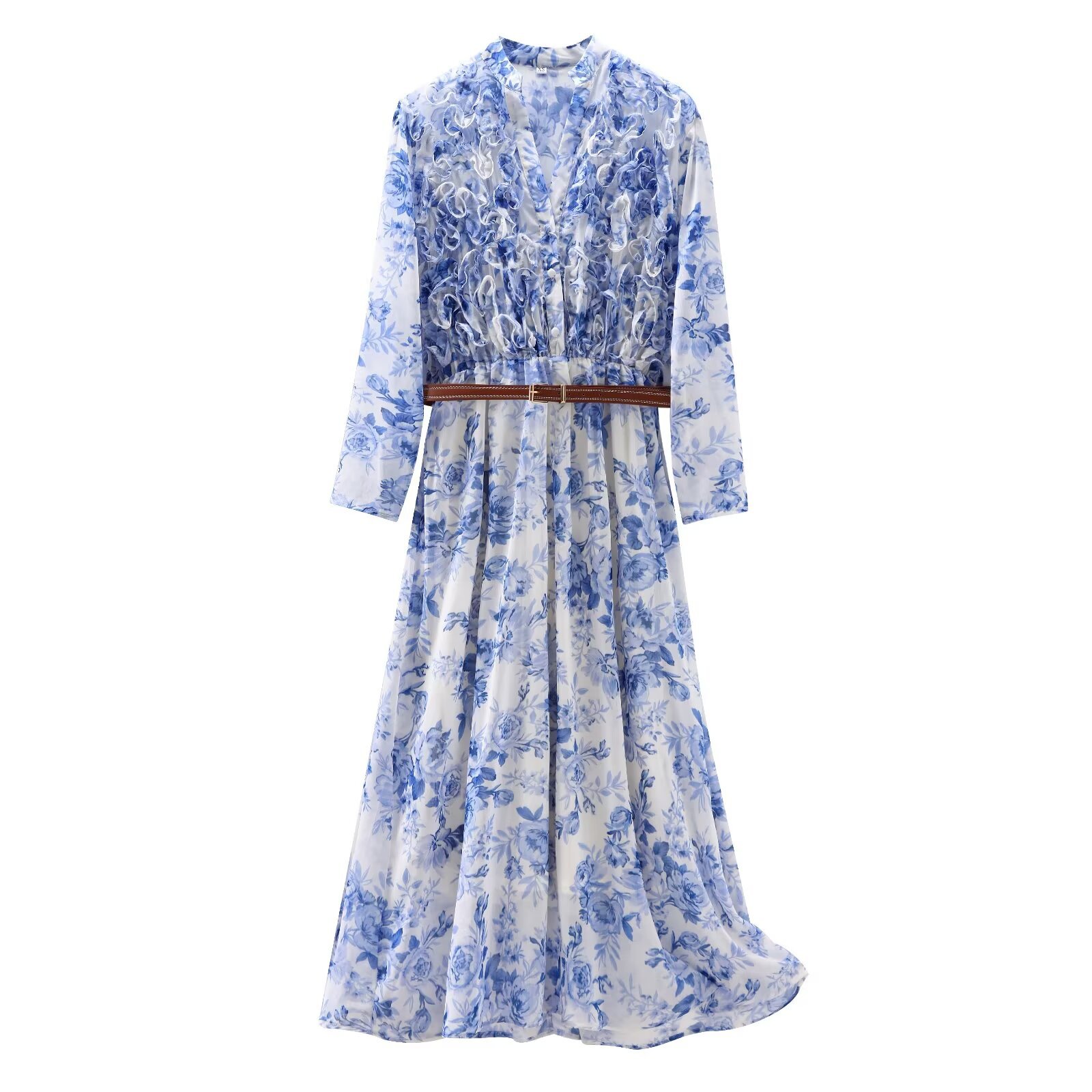 Women's Regular Dress Vacation Round Neck Printing Button Long Sleeve Ditsy Floral Maxi Long Dress Holiday Daily display picture 2
