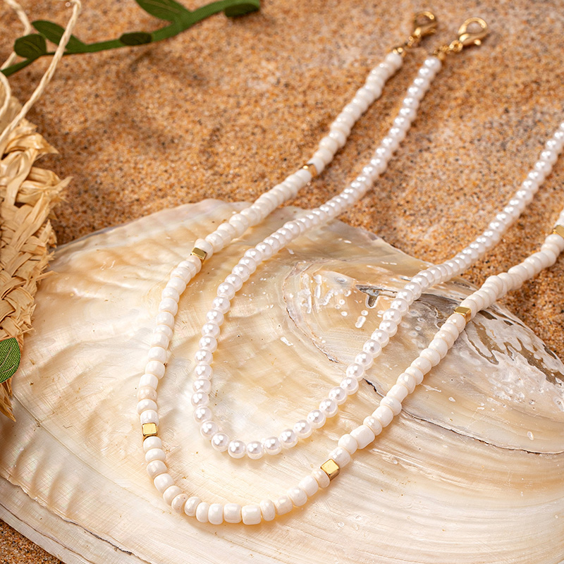 Ferien Tropisch Seestern Kunststoff Hülse Zinklegierung Perlen Überzug 14 Karat Vergoldet Frau Dreilagige Halskette display picture 8