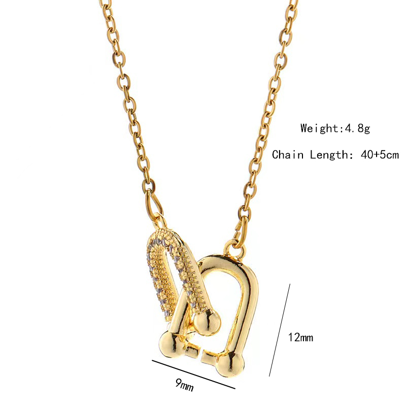 Wholesale Elegant Simple Style Horseshoe 304 Stainless Steel Copper Plating Inlay 18K Gold Plated K Gold Plated Zircon Pendant Necklace display picture 1