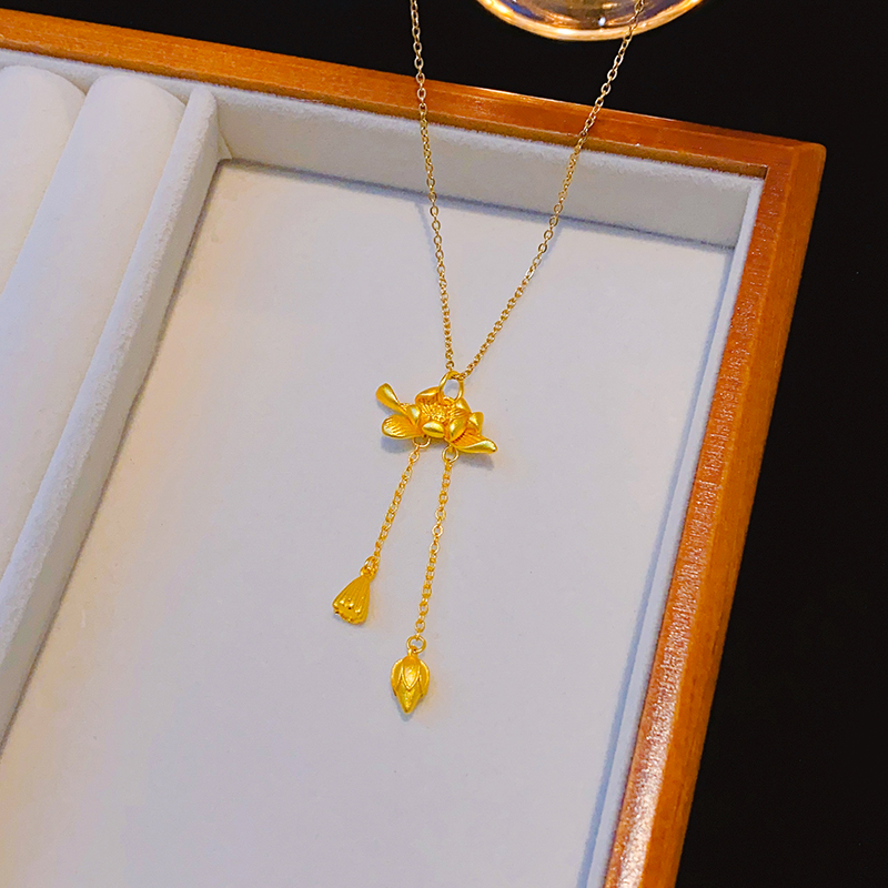 Großhandel Elegant Glänzend Lotus Bogenknoten Edelstahl 304 Kupfer Überzug 18 Karat Vergoldet Halskette Mit Anhänger display picture 5