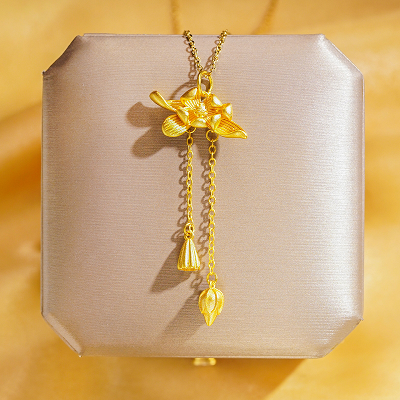Großhandel Elegant Glänzend Lotus Bogenknoten Edelstahl 304 Kupfer Überzug 18 Karat Vergoldet Halskette Mit Anhänger display picture 9
