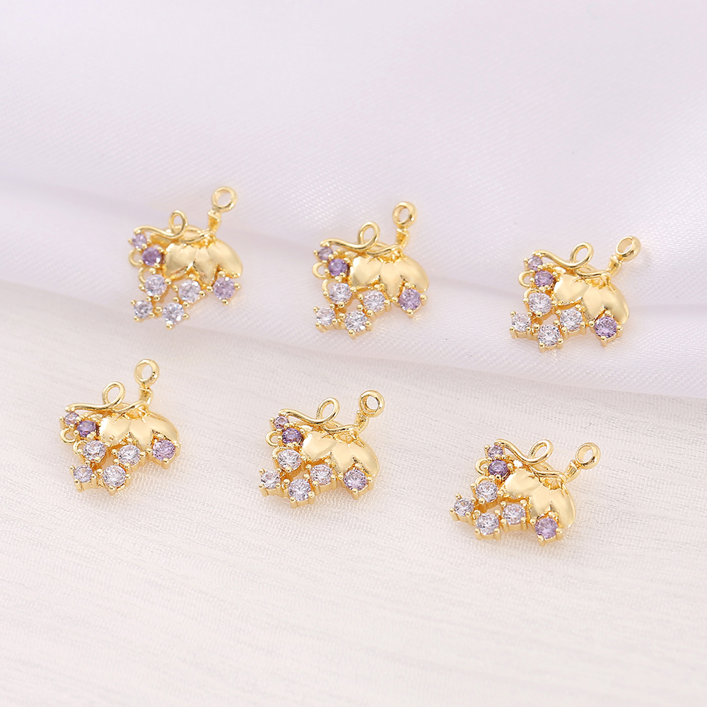1 Piece 11 * 14mm Copper Zircon 18K Gold Plated Grape Polished Pendant display picture 1