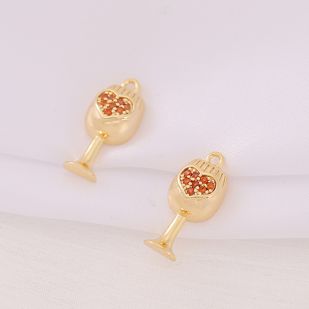 1 Piece 8 * 18mm Copper Zircon 18K Gold Plated Heart Shape Wine Glass Polished Pendant display picture 3
