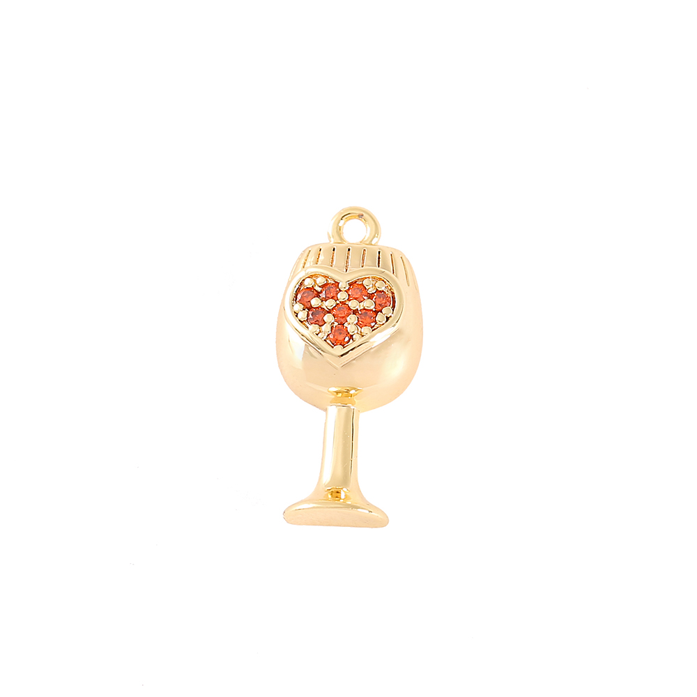 1 Piece 8 * 18mm Copper Zircon 18K Gold Plated Heart Shape Wine Glass Polished Pendant display picture 6