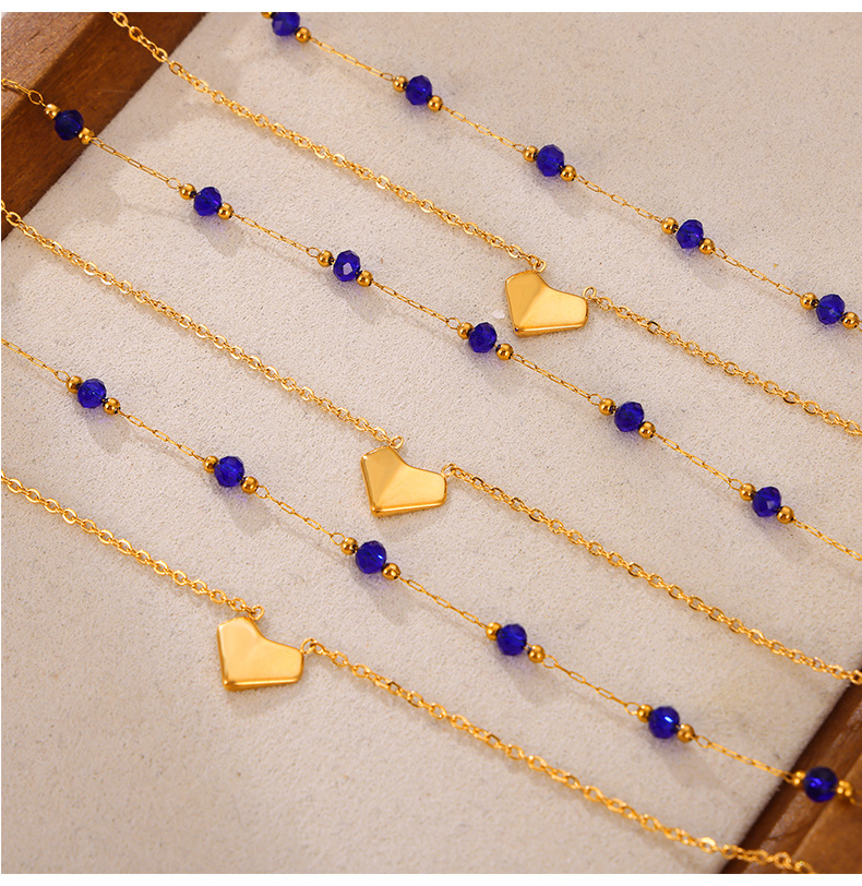 304 Stainless Steel Natural Stone 18K Gold Plated Elegant Simple Style Beaded Plating Round Heart Shape Double Layer Necklaces display picture 6