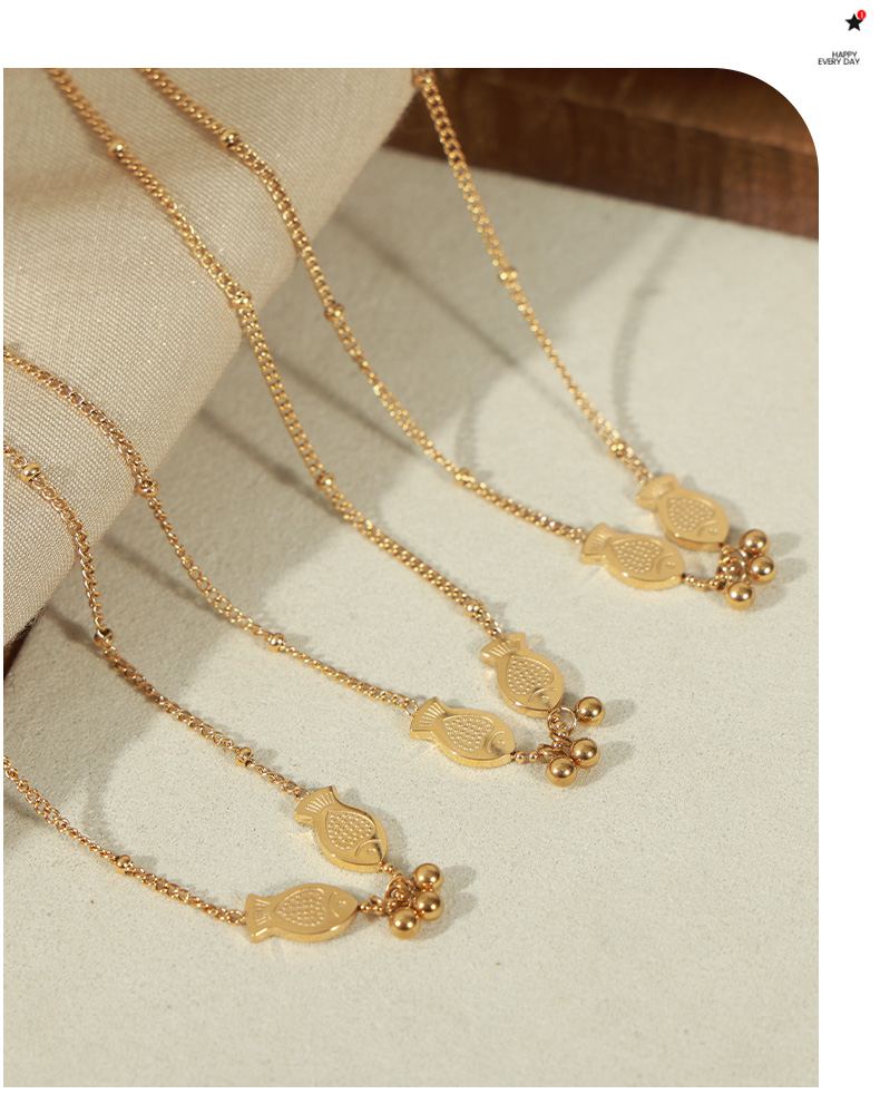 304 Stainless Steel 18K Gold Plated Casual Simple Style Plating Round Fish Pendant Necklace display picture 5