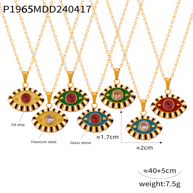 304 Stainless Steel Glass 18K Gold Plated Casual Simple Style Artistic Enamel Plating Devil's Eye Artificial Diamond Glass Pendant Necklace display picture 6