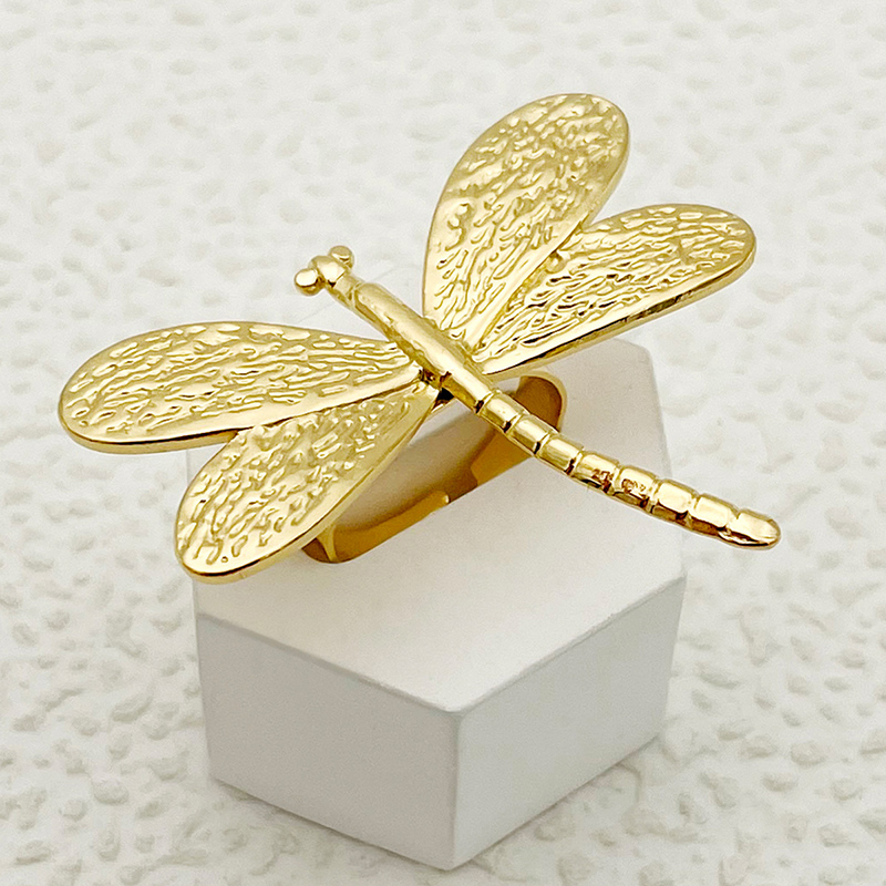 304 Stainless Steel 14K Gold Plated Elegant Exaggerated Simple Style Plating Heart Shape Dragonfly Natural Stone Zircon Rings display picture 2