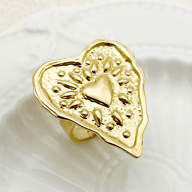 304 Stainless Steel 14K Gold Plated Elegant Exaggerated Simple Style Plating Heart Shape Dragonfly Natural Stone Zircon Rings display picture 3