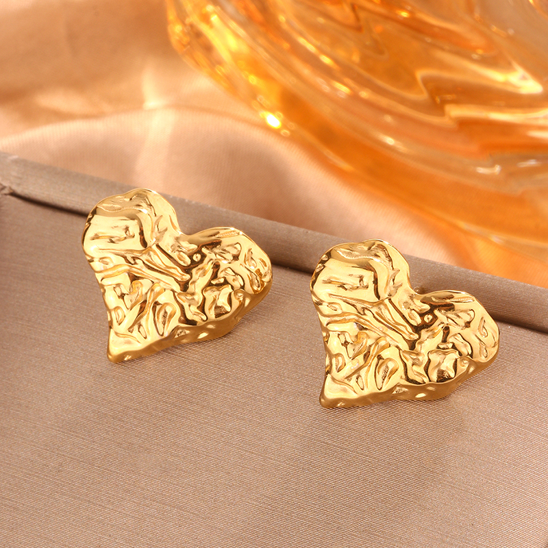 1 Pair Simple Style Sector Leaves Heart Shape Pleated 304 Stainless Steel 18K Gold Plated Ear Studs display picture 18