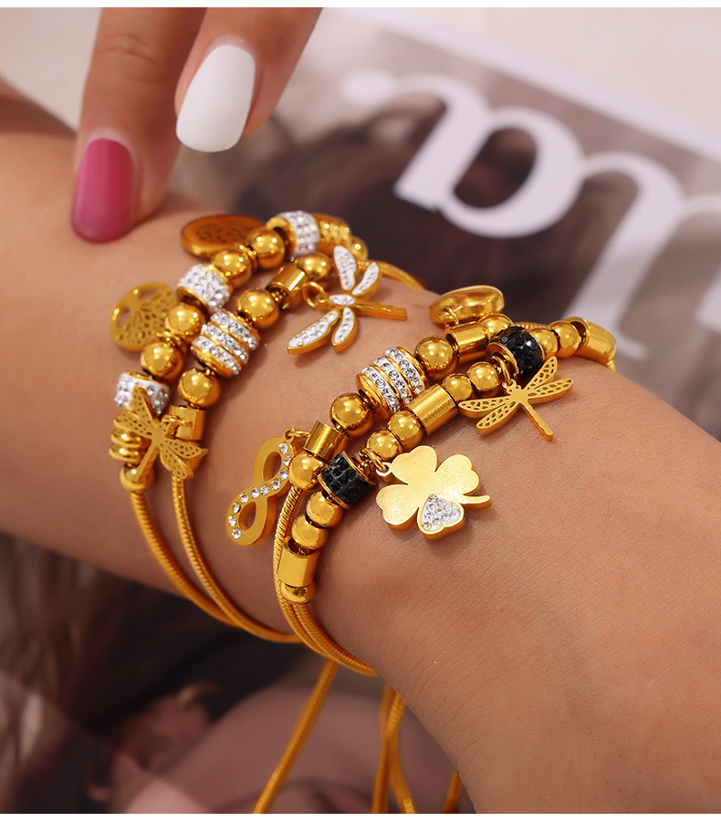 Retro Simple Style British Style Round Heart Shape Life Tree 304 Stainless Steel 18K Gold Plated Rhinestones Bracelets In Bulk display picture 1