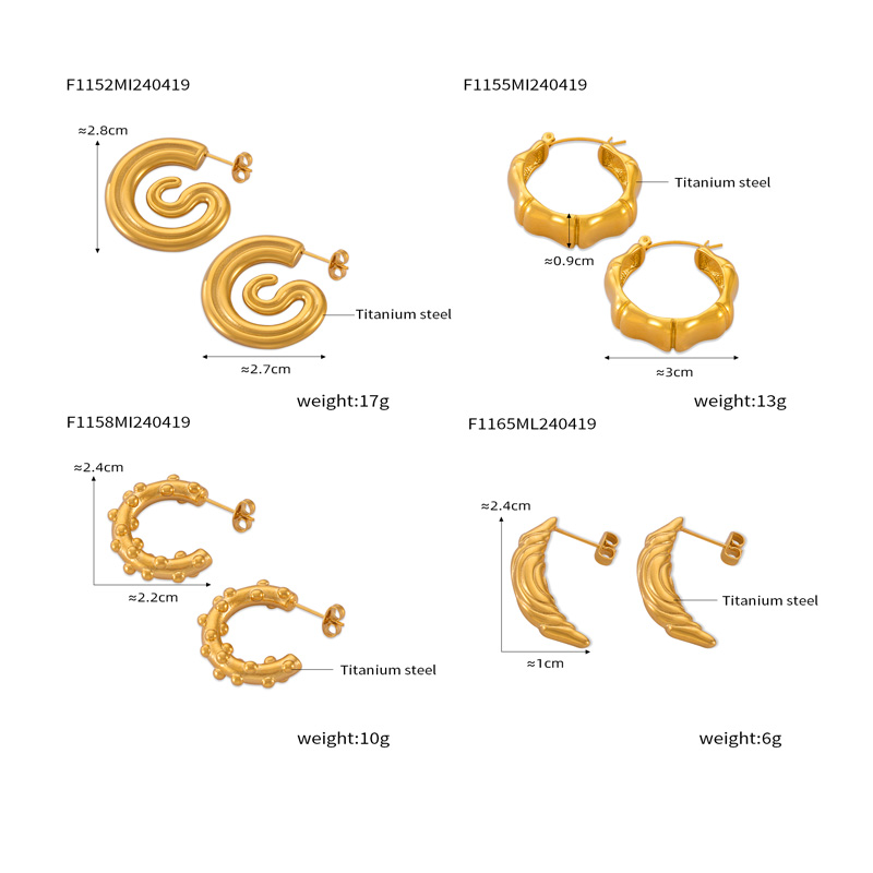 1 Paar IG-Stil Retro Einfacher Stil C-Form U-Form Spiral- Überzug Edelstahl 304 18 Karat Vergoldet Ohrringe display picture 2