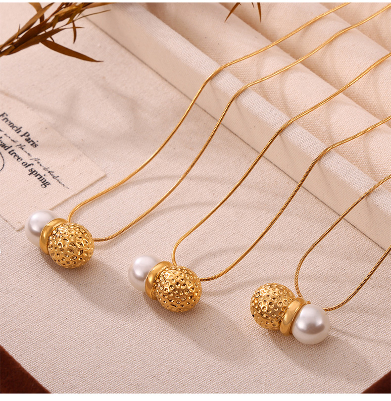 304 Stainless Steel Artificial Pearl 18K Gold Plated Casual Hip-Hop Simple Style Plating Round Peanut Artificial Pearls Jewelry Set display picture 2