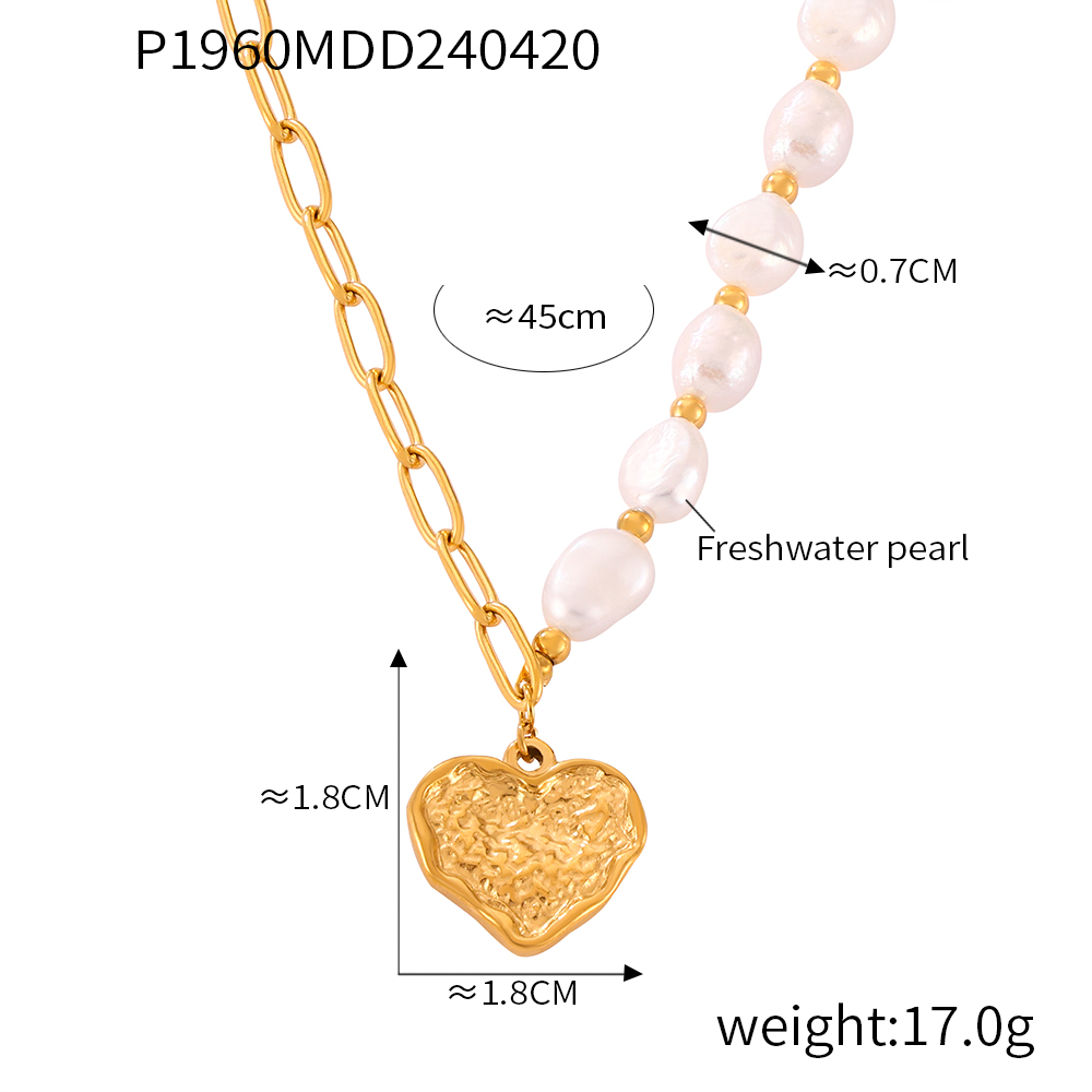 Casual Vacation Simple Style Round Water Droplets Heart Shape 304 Stainless Steel Natural Stone Freshwater Pearl Plating 18K Gold Plated Women's Pendant Necklace display picture 4