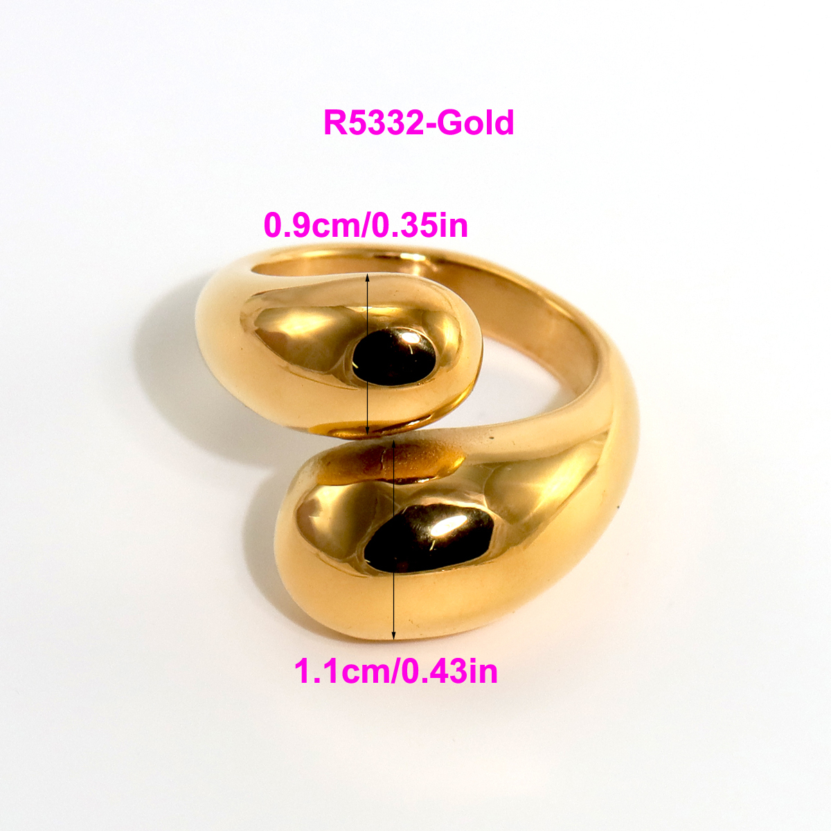 316L Stainless Steel  18K Gold Plated Modern Style Classic Style Shiny Metallic Water Droplets Solid Color Open Rings Rings display picture 14