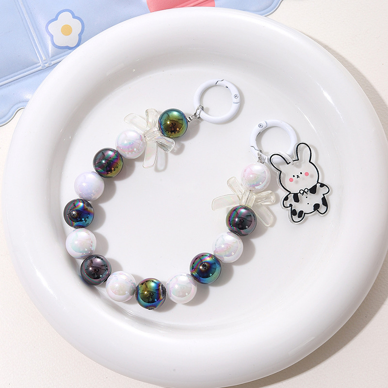 Cartoon Style Cute Bear Bow Knot Beaded Beaded Plating Bag Pendant Mobile Phone Chain Keychain display picture 6