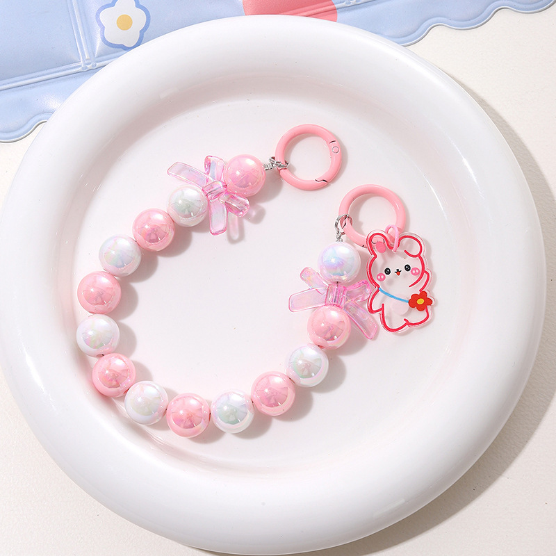 Cartoon Style Cute Bear Bow Knot Beaded Beaded Plating Bag Pendant Mobile Phone Chain Keychain display picture 8