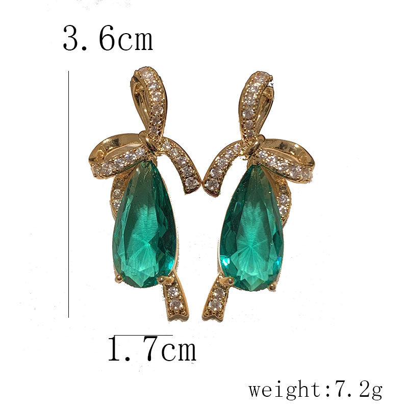 1 Pair IG Style Modern Style Classic Style Water Droplets Bow Knot Inlay Brass Zircon 14K Gold Plated Drop Earrings display picture 1