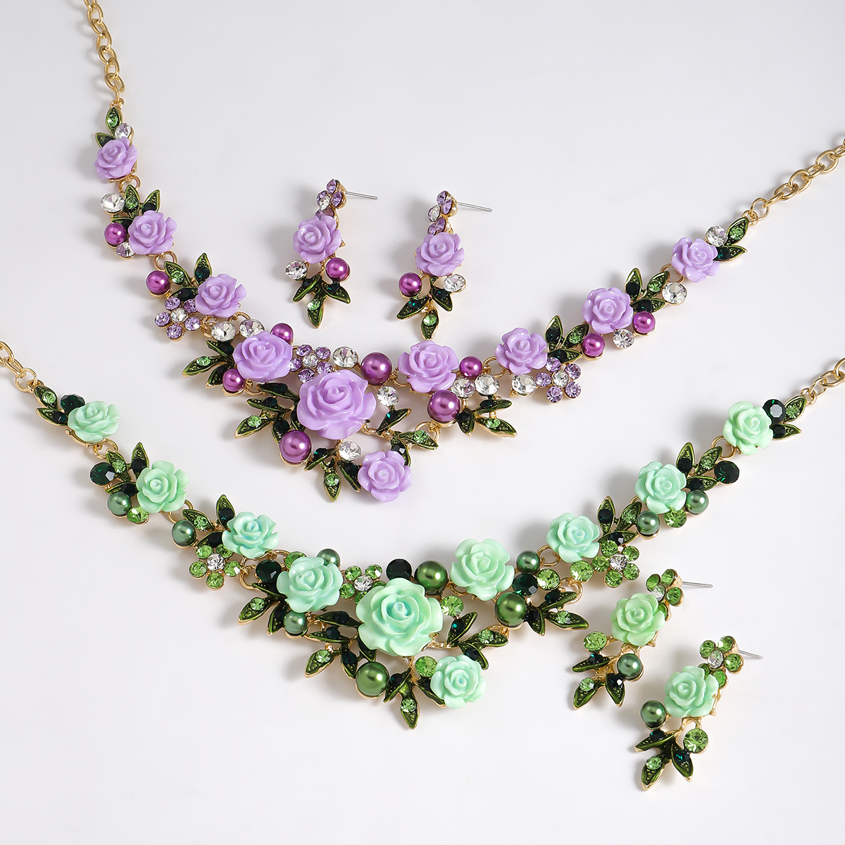 IG Style Sweet Flower K Gold Plated Enamel Rhinestones Pearl Alloy Wholesale Jewelry Set display picture 5
