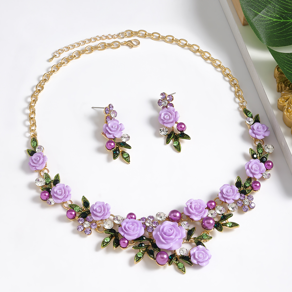 IG Style Sweet Flower K Gold Plated Enamel Rhinestones Pearl Alloy Wholesale Jewelry Set display picture 1