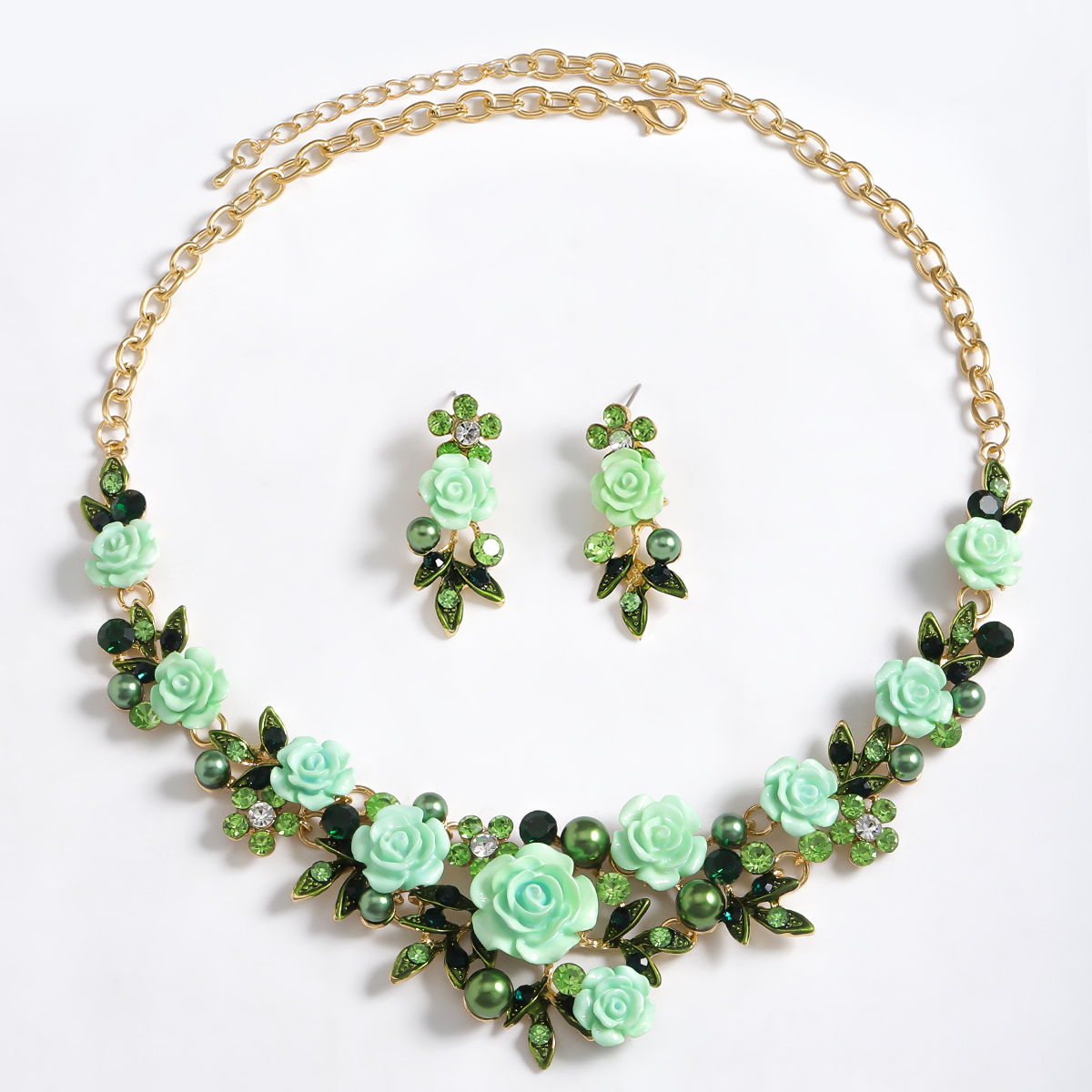 IG Style Sweet Flower K Gold Plated Enamel Rhinestones Pearl Alloy Wholesale Jewelry Set display picture 6