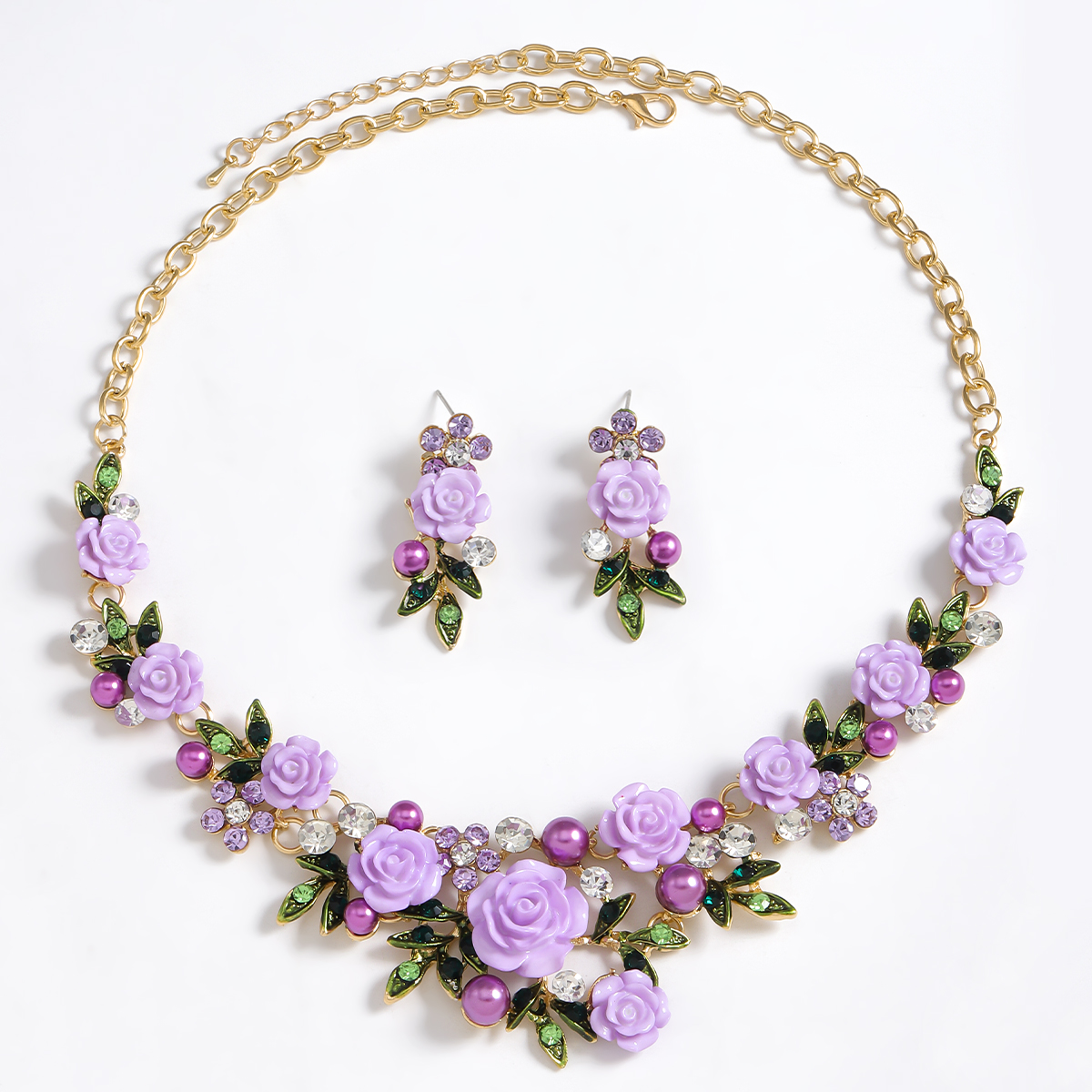 IG Style Sweet Flower K Gold Plated Enamel Rhinestones Pearl Alloy Wholesale Jewelry Set display picture 8