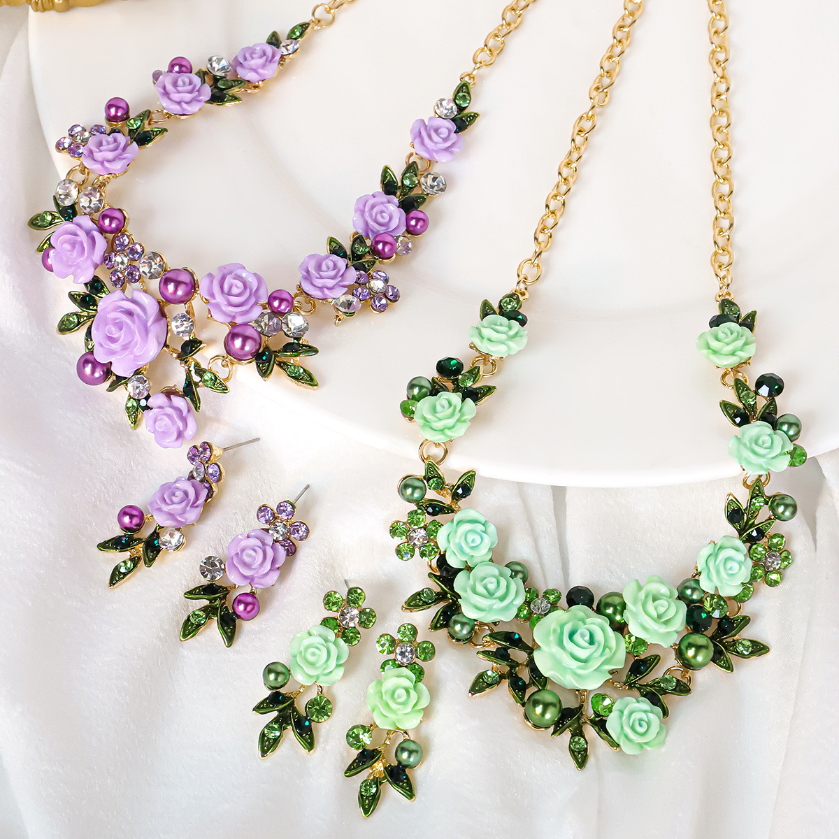 IG Style Sweet Flower K Gold Plated Enamel Rhinestones Pearl Alloy Wholesale Jewelry Set display picture 7