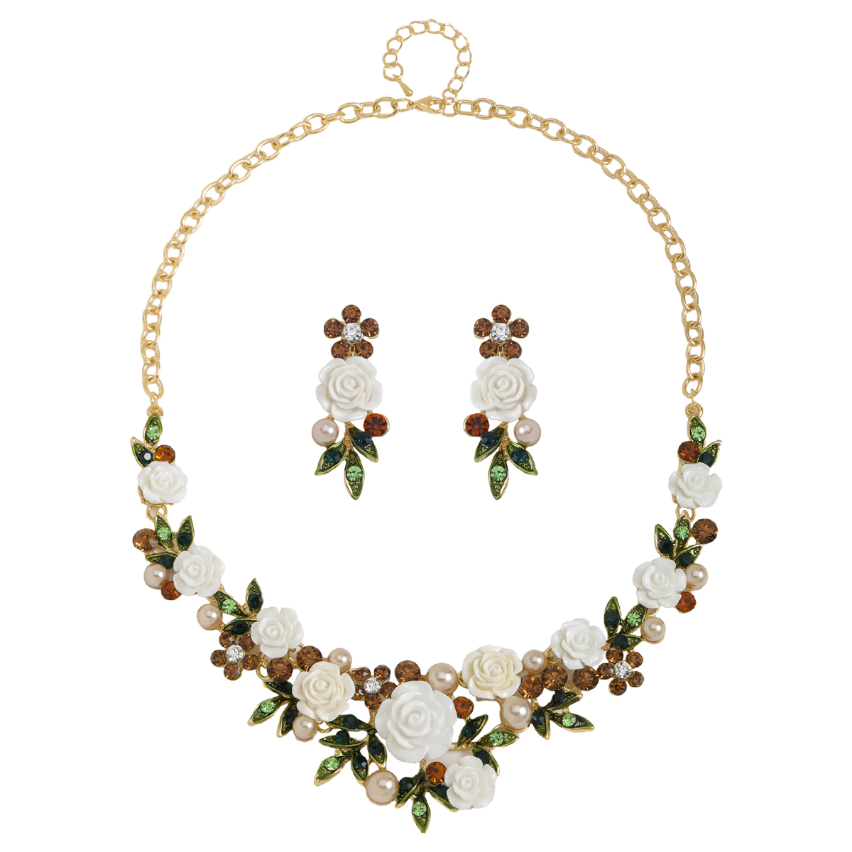 IG Style Sweet Flower K Gold Plated Enamel Rhinestones Pearl Alloy Wholesale Jewelry Set display picture 14