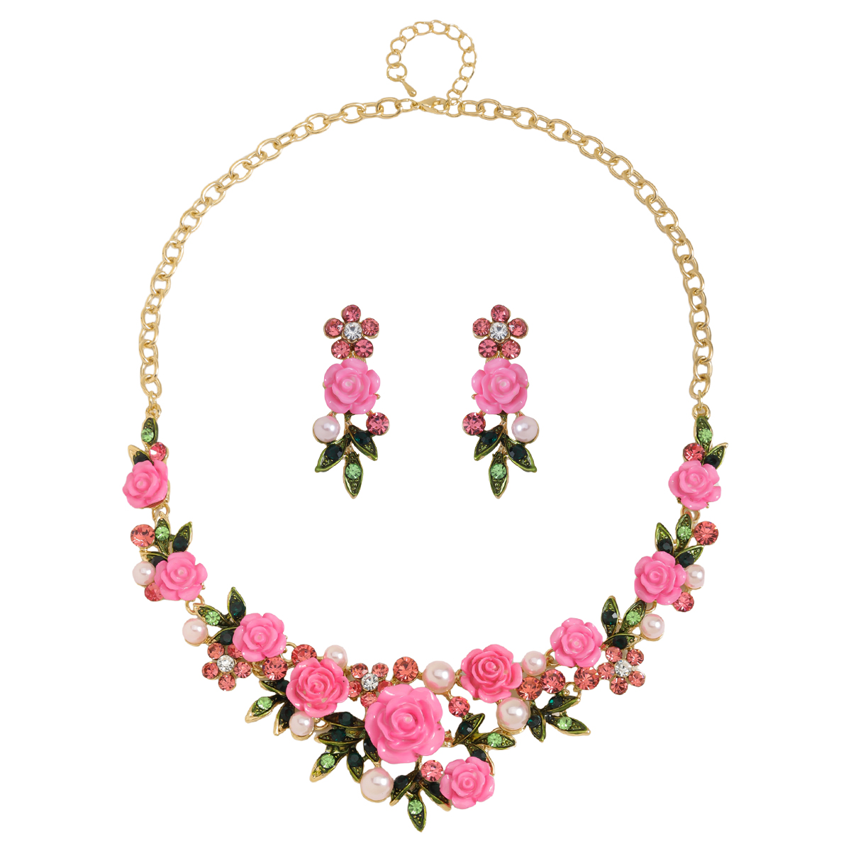 IG Style Sweet Flower K Gold Plated Enamel Rhinestones Pearl Alloy Wholesale Jewelry Set display picture 16