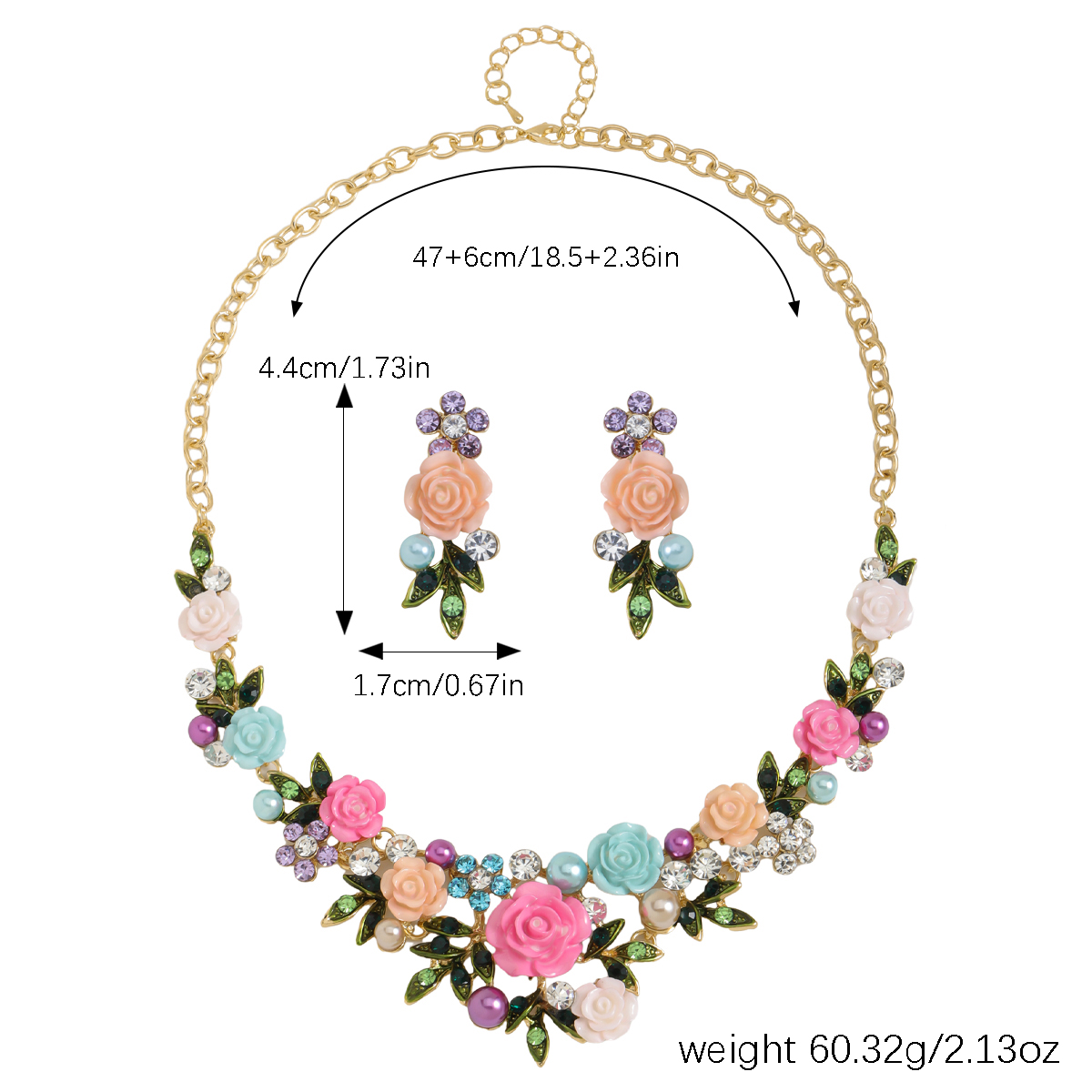 IG Style Sweet Flower K Gold Plated Enamel Rhinestones Pearl Alloy Wholesale Jewelry Set display picture 18