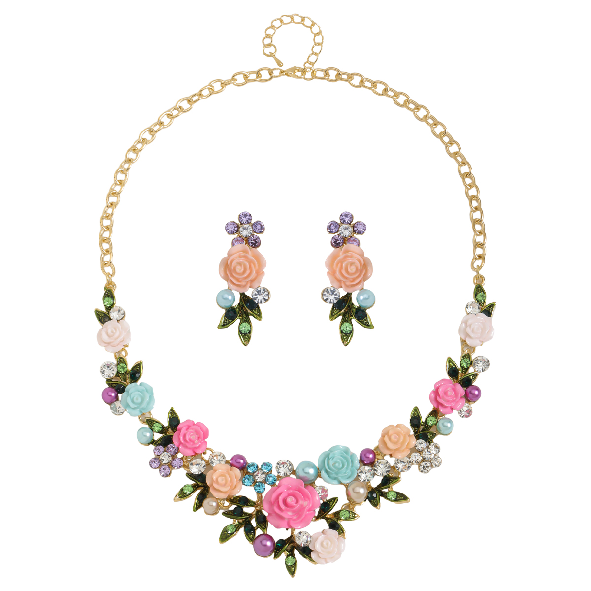 IG Style Sweet Flower K Gold Plated Enamel Rhinestones Pearl Alloy Wholesale Jewelry Set display picture 21