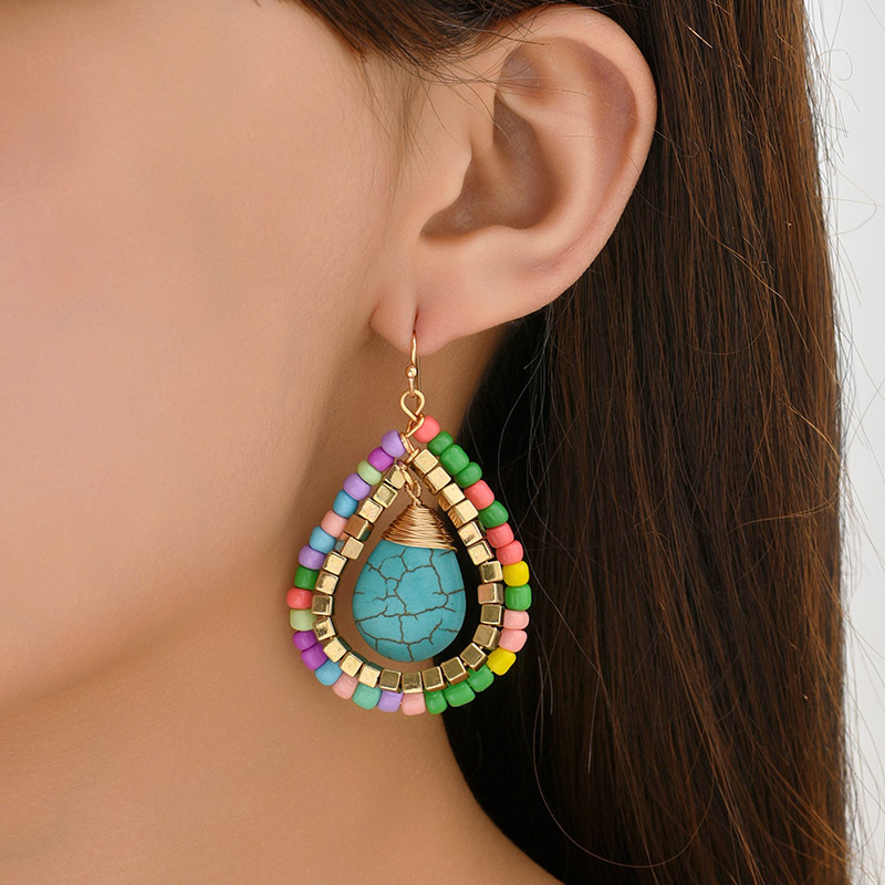 1 Pair IG Style Casual Water Droplets Beaded Beaded Turquoise Drop Earrings display picture 1