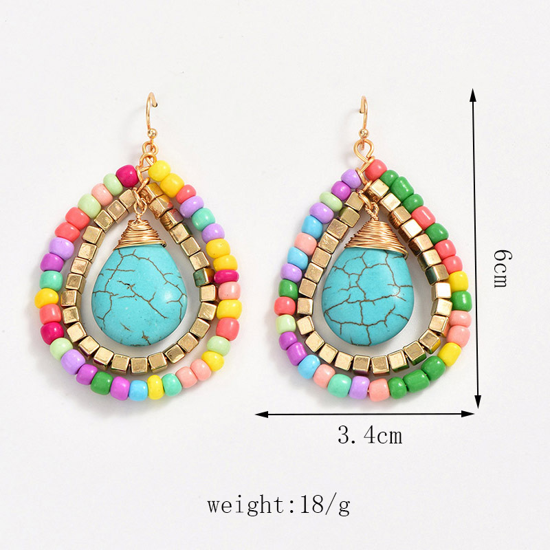 1 Pair IG Style Casual Water Droplets Beaded Beaded Turquoise Drop Earrings display picture 2