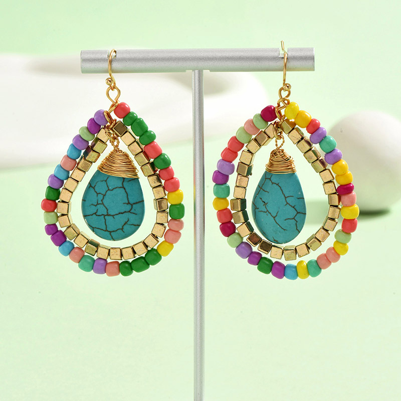 1 Pair IG Style Casual Water Droplets Beaded Beaded Turquoise Drop Earrings display picture 3