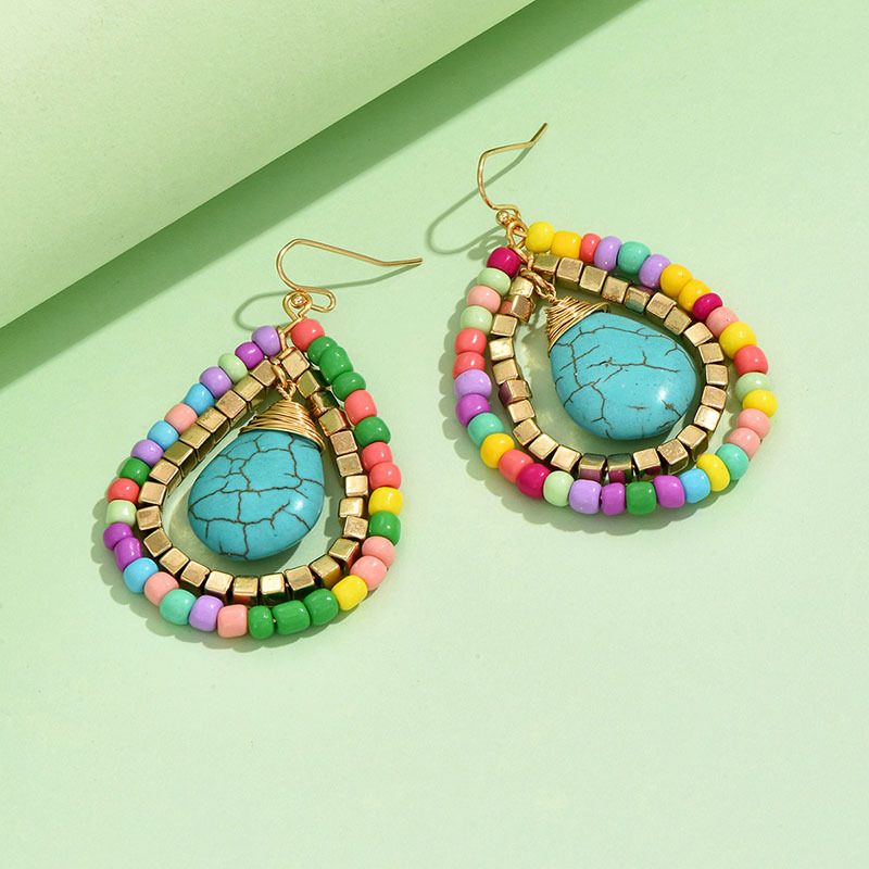1 Pair IG Style Casual Water Droplets Beaded Beaded Turquoise Drop Earrings display picture 4