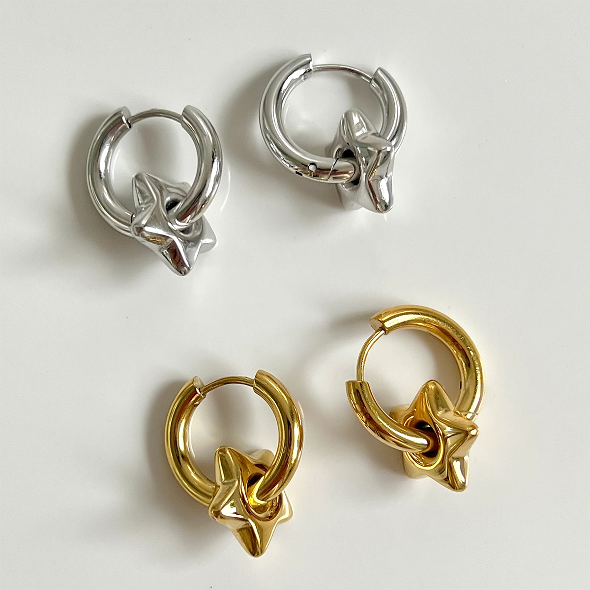 1 Paar Vintage-Stil Einfacher Stil Pentagramm Überzug Edelstahl 304 18 Karat Vergoldet Ohrringe display picture 3