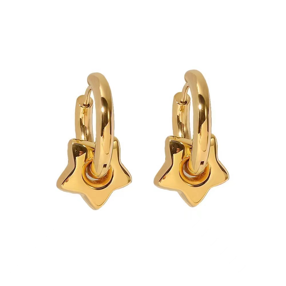 1 Pair Vintage Style Simple Style Pentagram Plating 304 Stainless Steel 18K Gold Plated Earrings display picture 1