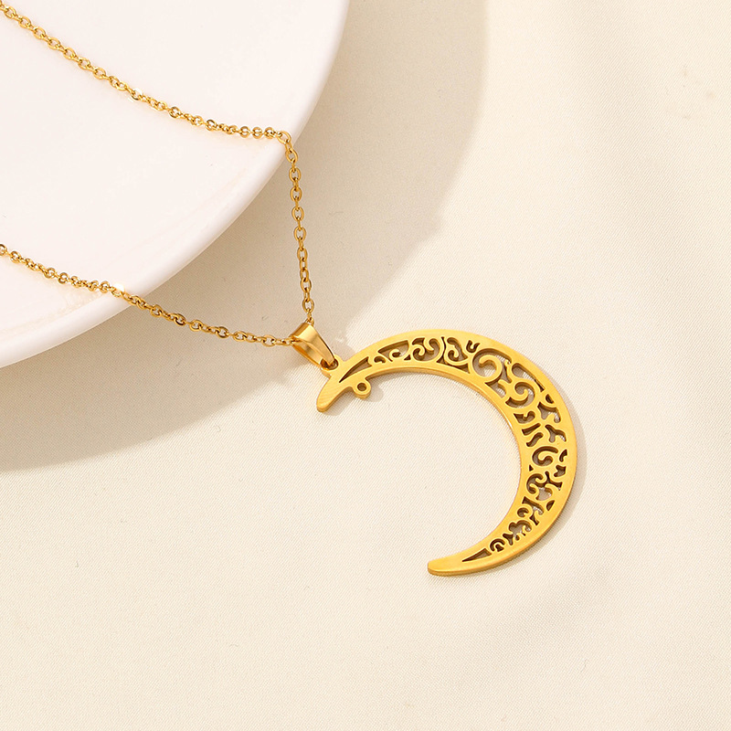 304 Stainless Steel IG Style Plating Hollow Out Star Moon Pendant Necklace display picture 12