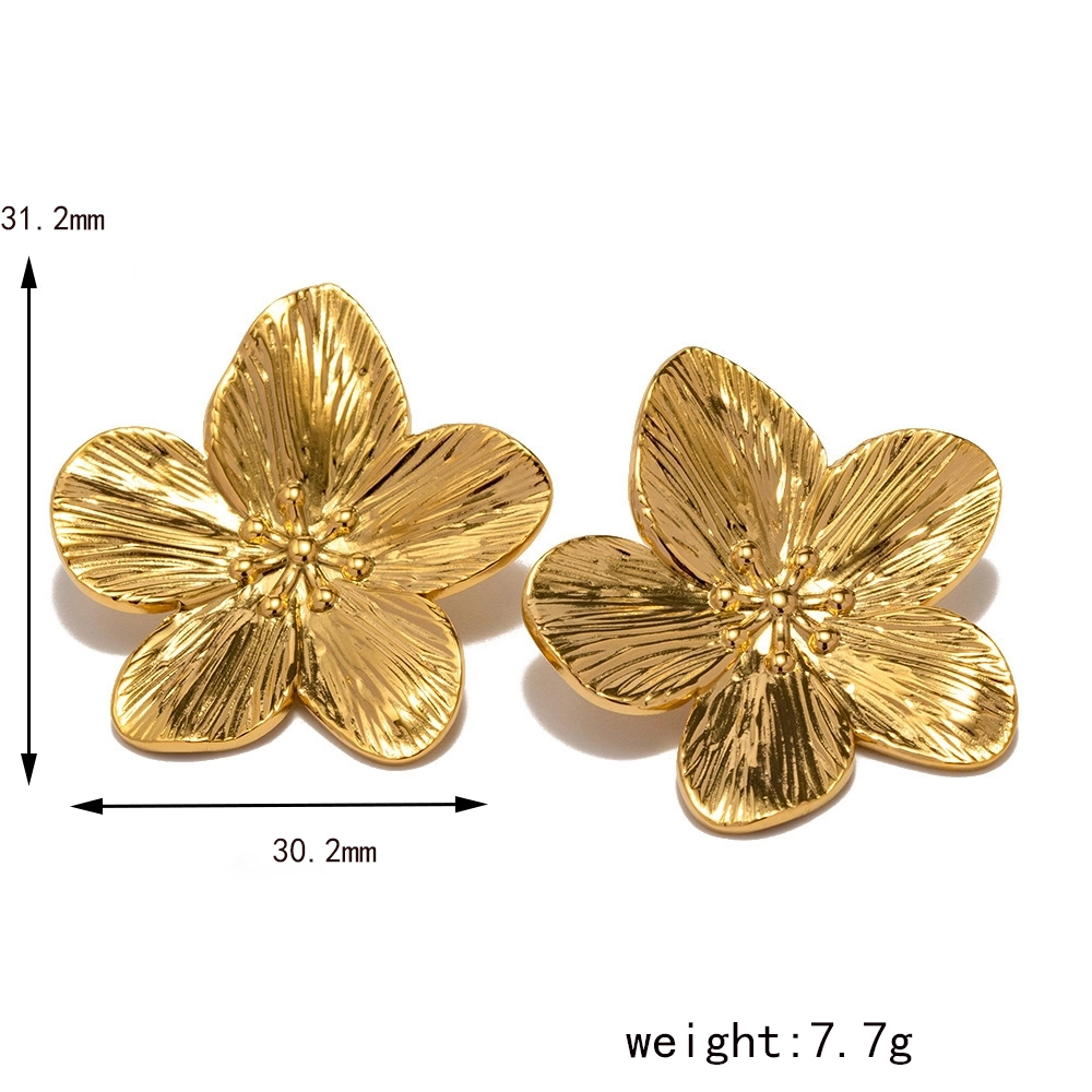 1 Par Estilo Simple Estilo Clásico Flor Pétalo Acero Inoxidable 304 Chapados en oro de 18k Pendientes display picture 6
