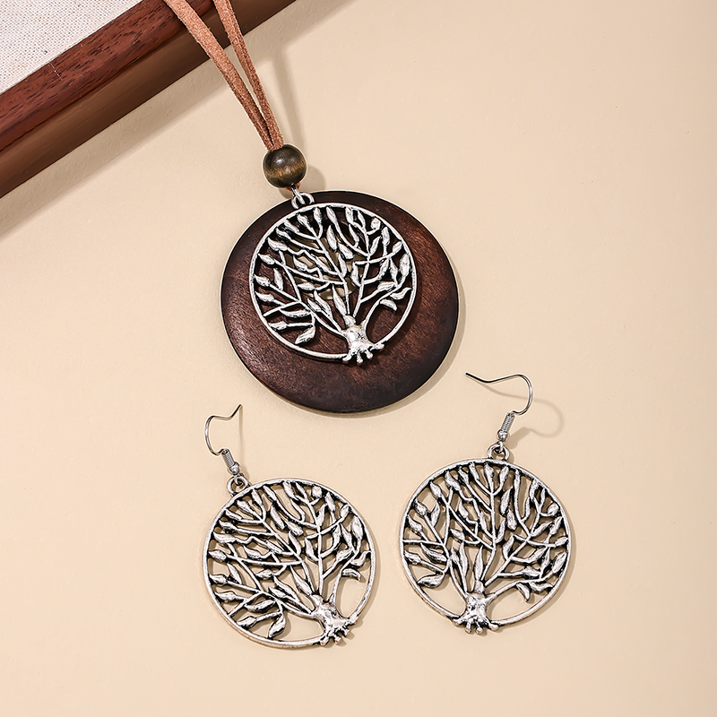 Bohemian Classic Style Life Tree Alloy Wood Hollow Out Women's Earrings Necklace display picture 3