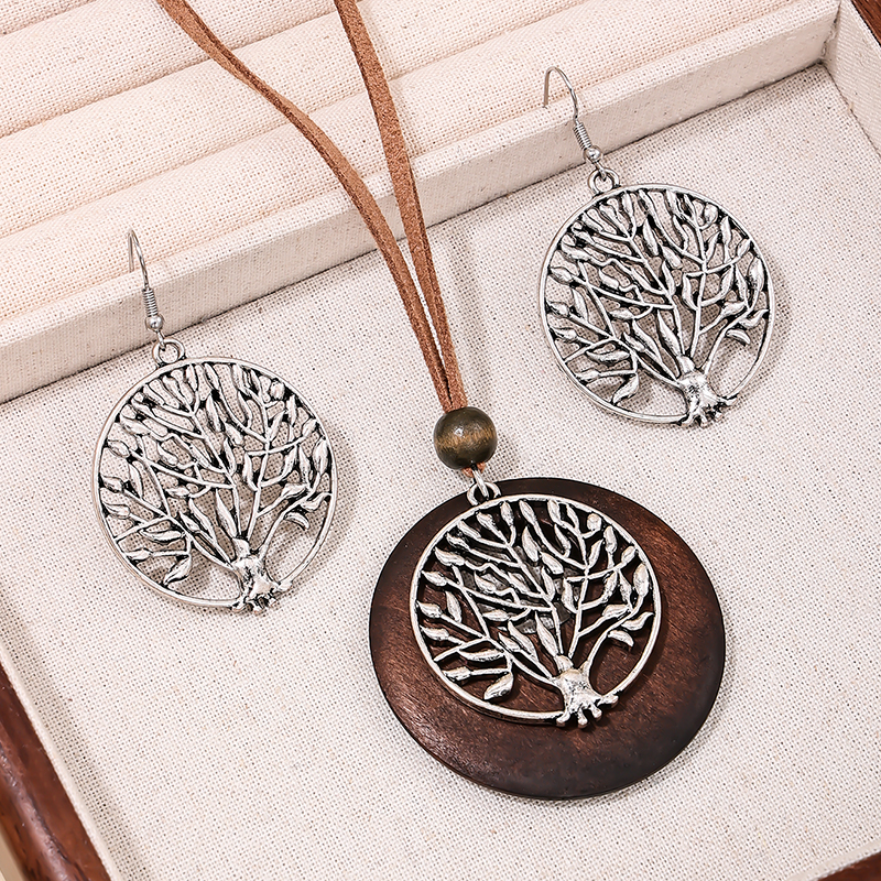 Bohemian Classic Style Life Tree Alloy Wood Hollow Out Women's Earrings Necklace display picture 4