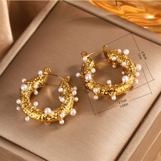 1 Pair Vintage Style Simple Style Geometric Oval Plating Inlay 304 Stainless Steel Artificial Pearls Turquoise Opal 18K Gold Plated Ear Studs display picture 5