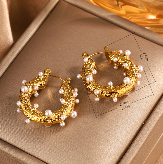 1 Par Estilo Vintage Estilo Simple Geométrico Oval Enchapado Embutido Acero Inoxidable 304 Perlas Artificiales Turquesa Ópalo Chapados en oro de 18k Pendientes display picture 5