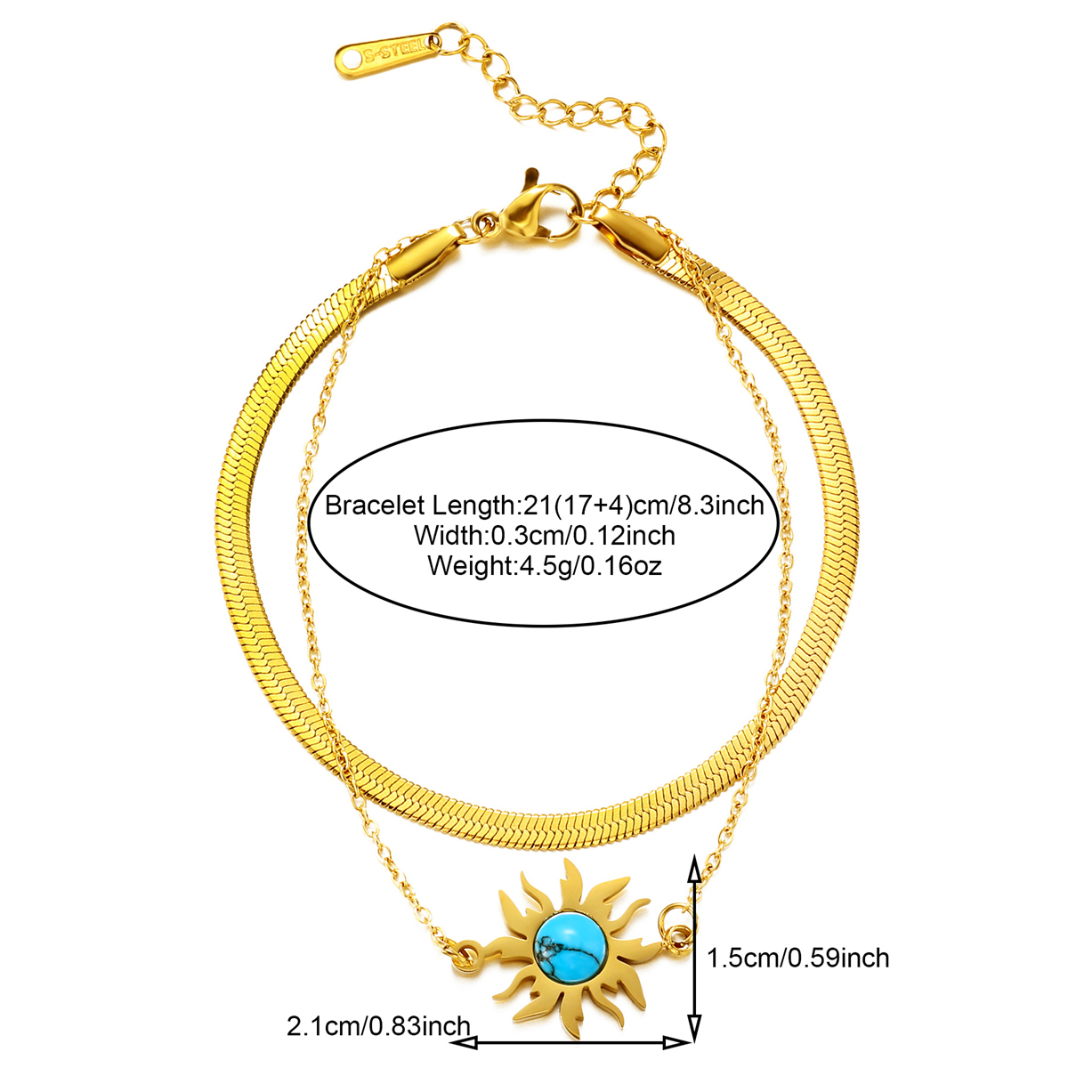 304 Stainless Steel 18K Gold Plated Casual Plating Inlay Sun Heart Shape Butterfly Turquoise Bracelets display picture 1
