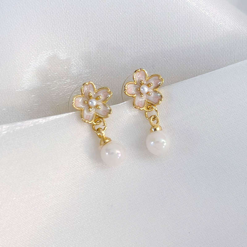 1 Paire Sucré Style Simple Fleur Incruster Alliage Alliage Perle Boucles D'oreilles display picture 6