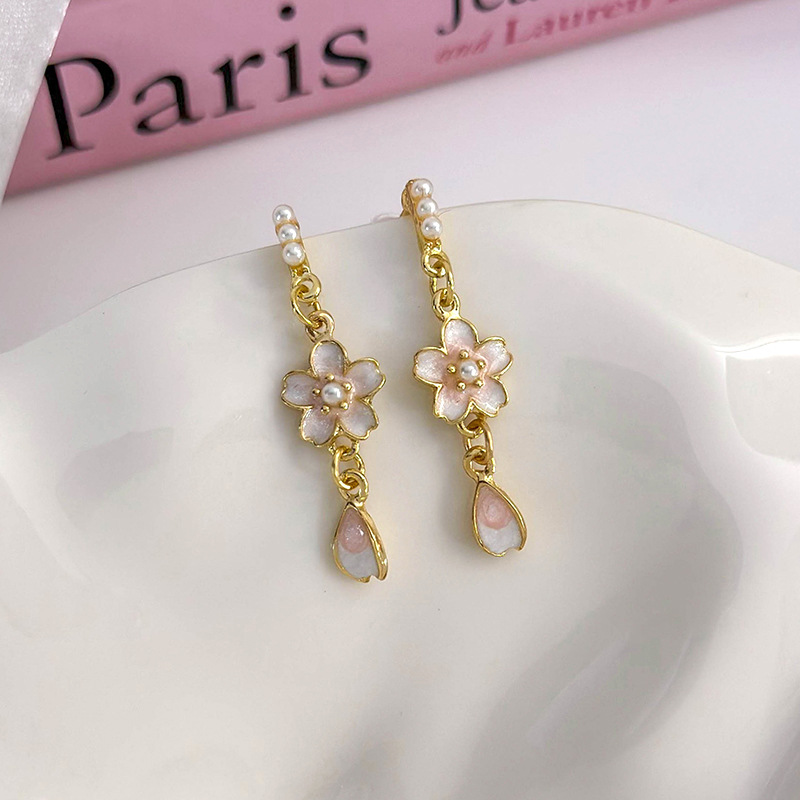 1 Pair Sweet Simple Style Flower Inlay Alloy Alloy Pearl Drop Earrings display picture 22