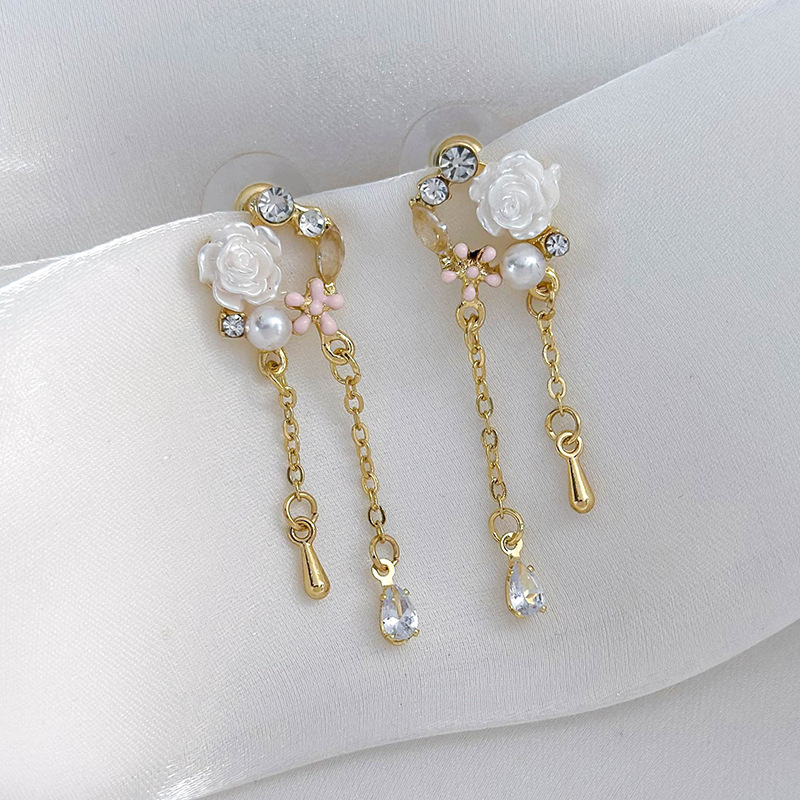 1 Pair Sweet Simple Style Flower Inlay Alloy Alloy Pearl Drop Earrings display picture 11