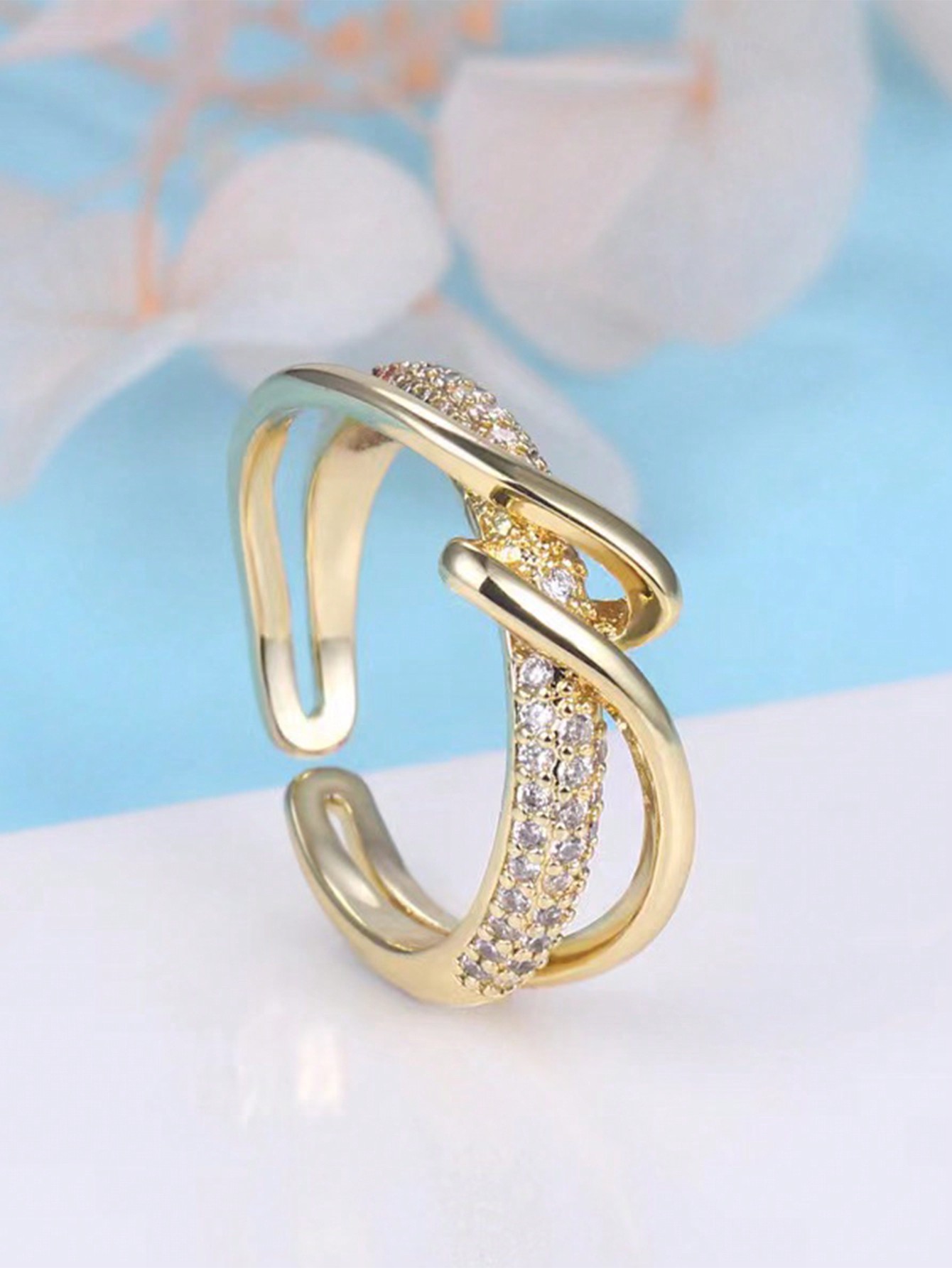 Copper 18K Gold Plated Elegant Luxurious Plating Inlay Geometric Zircon Open Rings display picture 2