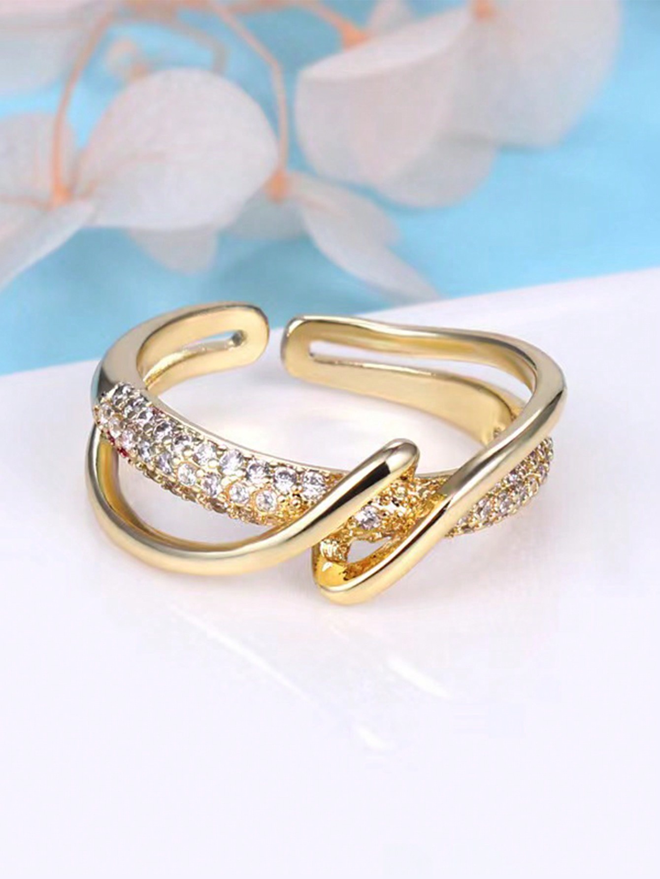 Copper 18K Gold Plated Elegant Luxurious Plating Inlay Geometric Zircon Open Rings display picture 3