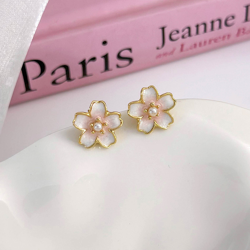 1 Paire Sucré Style Simple Fleur Incruster Alliage Alliage Perle Boucles D'oreilles display picture 27